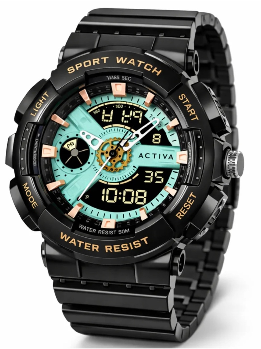Ativa Black and Mint Sport Watch with Gold Accents